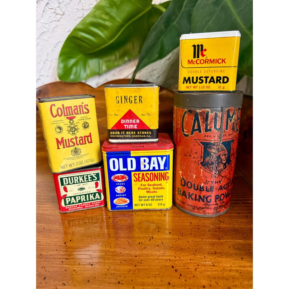 Vintage Spice Tin Lot Kitchen Decor Old Bay Durkee’s Colman’s Calumet Ginger